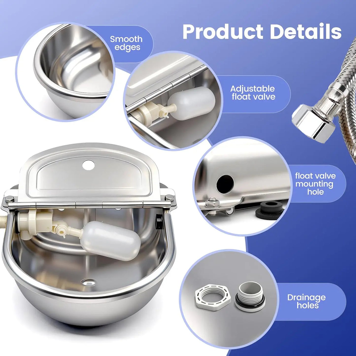 Stainless Steel Automatic Dog Waterer with Float Valve - Self-Filling No-Spill Pet Water Fountain for Outdoor Dogs and Livestock