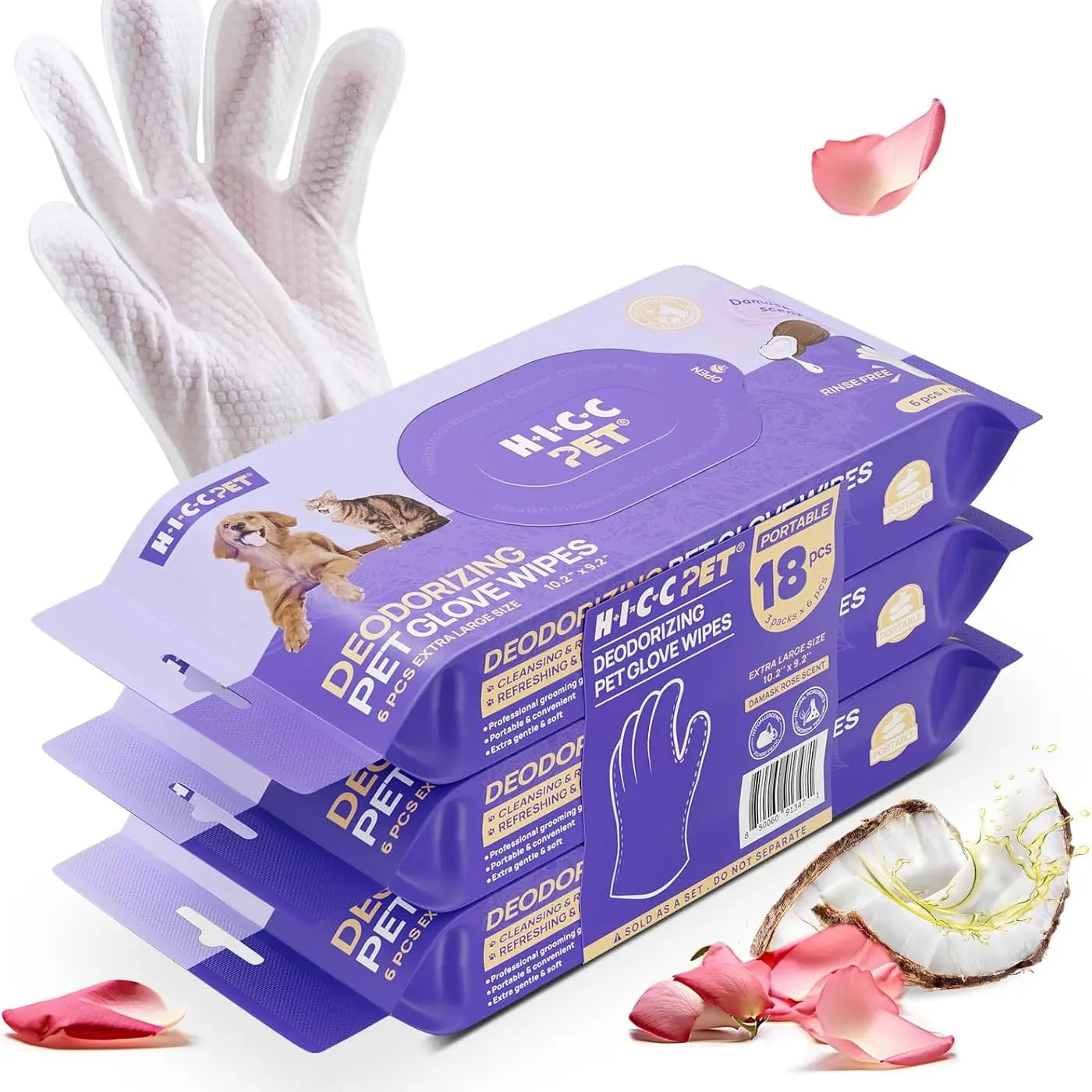 【Summer Sale】Hicc PET Disposable Dog Grooming Wipes (20Pcs) - Natural, Hypoallergenic, No-Rinse Mess-Free Grooming Wipes with Fermented Oils for Hair Removal, Sticky Hair Control, Deodorizing, Skin Moisture, Paw Care, Outdoor Use