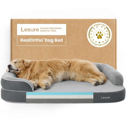 Lesure Realortho Orthopedic Dog Bed for Large and Senior Dogs - Premium Memory Foam with Waterproof Washable Cover for Joint Support and Comfort