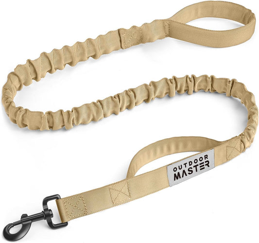 Heavy-Duty Bungee Dog Leash with Shock Absorption, Dual Padded Handles for Enhanced Training and Safety, 4 FT Khaki