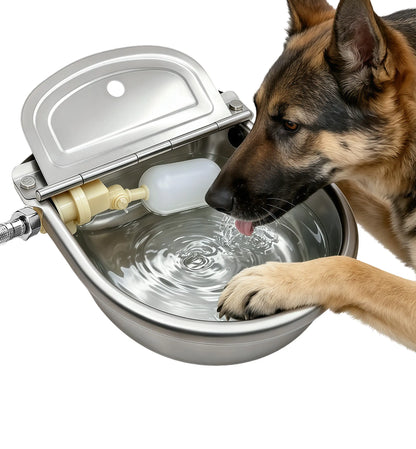 Stainless Steel Automatic Dog Waterer with Float Valve - Self-Filling No-Spill Pet Water Fountain for Outdoor Dogs and Livestock