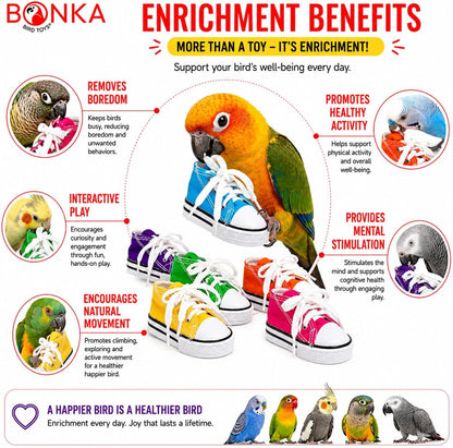 Colorful Cotton Mini Sneakers for Parrots and Small Birds | Engaging Foraging and Interactive Play with Treats or Shredding Material