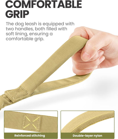 Heavy-Duty Bungee Dog Leash with Shock Absorption, Dual Padded Handles for Enhanced Training and Safety, 4 FT Khaki