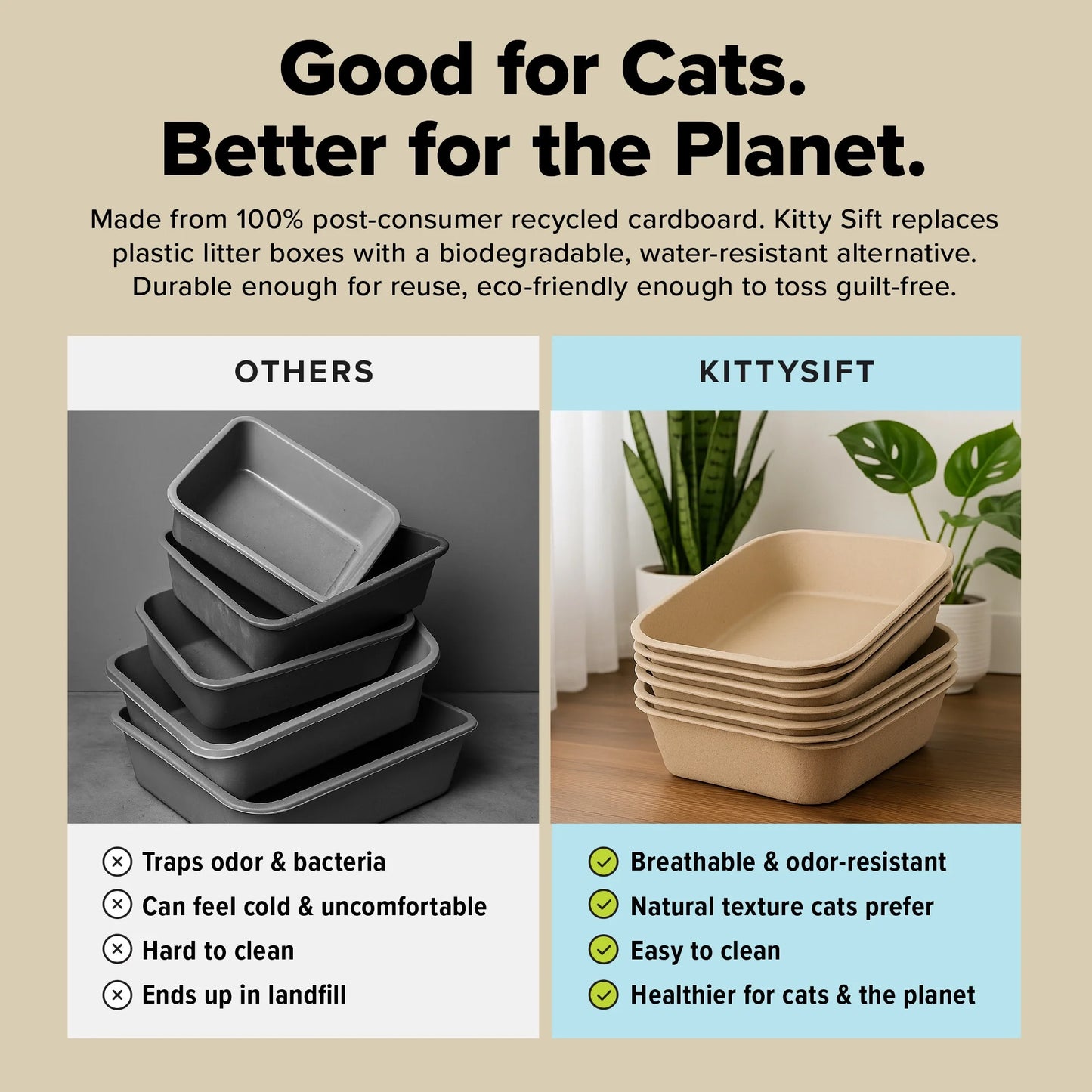 Eco-Friendly Large Cat Sifter Litter Box with Scoop - Set of 6