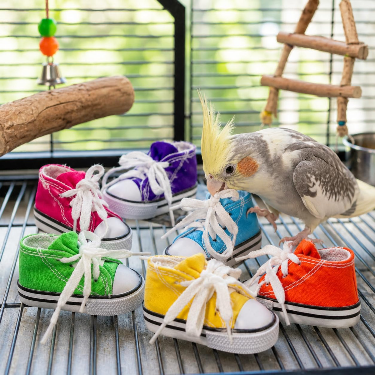 Colorful Cotton Mini Sneakers for Parrots and Small Birds | Engaging Foraging and Interactive Play with Treats or Shredding Material