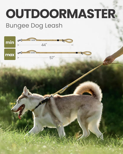 Heavy-Duty Bungee Dog Leash with Shock Absorption, Dual Padded Handles for Enhanced Training and Safety, 4 FT Khaki