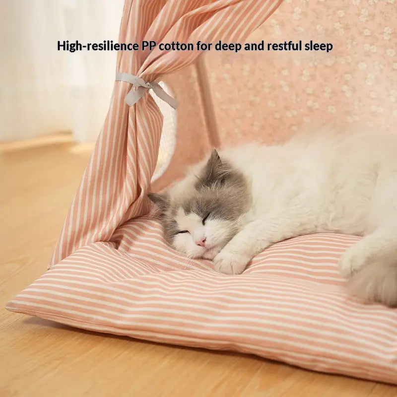 Plush Semi-Enclosed Cat and Dog Tent Bed - Washable Cozy Pet House for All Seasons