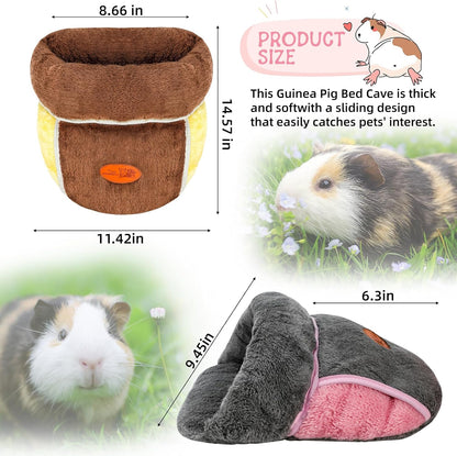 2 Pack Guinea Pig Bed, Slipper Cuddle Sack, Grey & Brown | Guinea Pig House, Portable Guinea Pig Hideout, Soft Coral Fleece Pocket Guinea Bed, Washable Cushion