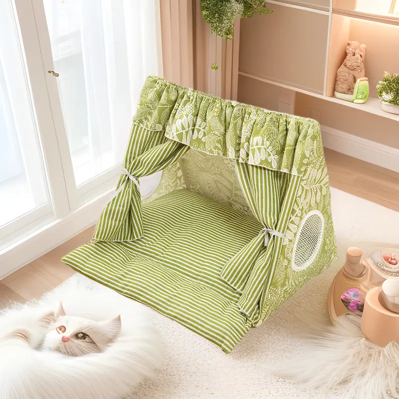 Plush Semi-Enclosed Cat and Dog Tent Bed - Washable Cozy Pet House for All Seasons