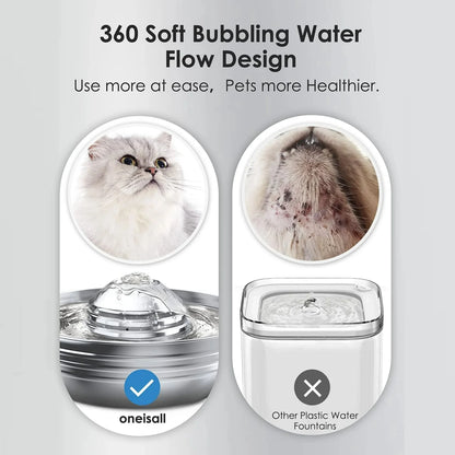 CW-03 Cat Water Fountain 304 Stainless Steel, 2L/68Oz Quiet Cat Fountain for Cats Drinking, Dual Filtration Cat Water Bowl for Kittens, Silver