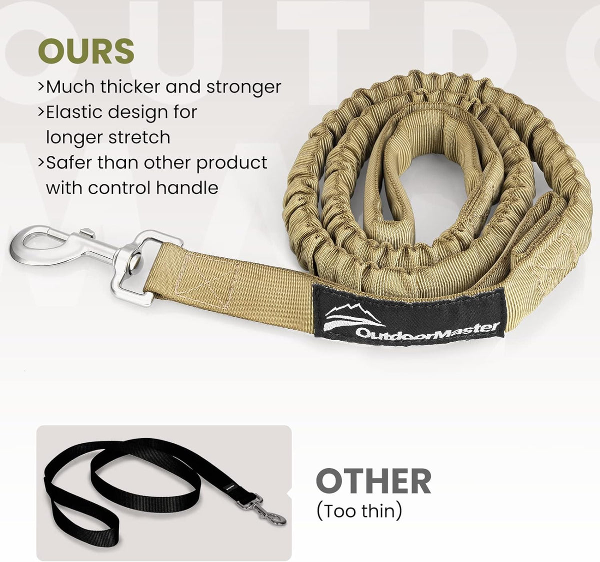Heavy-Duty Bungee Dog Leash with Shock Absorption, Dual Padded Handles for Enhanced Training and Safety, 4 FT Khaki