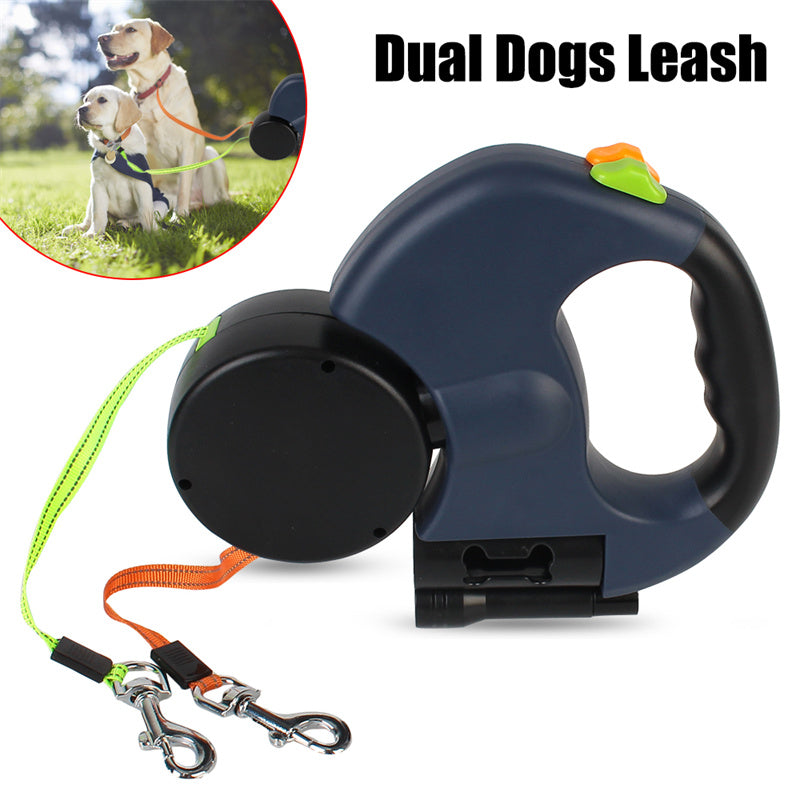 Retractable Dual Pet Leash for Small Dogs with Reflective Features and 360-Degree Swivel, Includes Lights