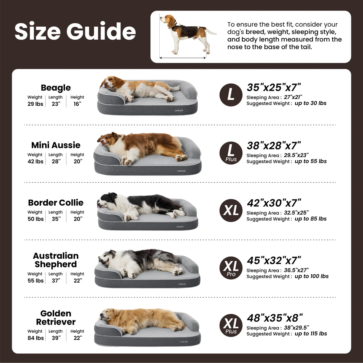 Lesure Realortho Orthopedic Dog Bed for Large and Senior Dogs - Premium Memory Foam with Waterproof Washable Cover for Joint Support and Comfort