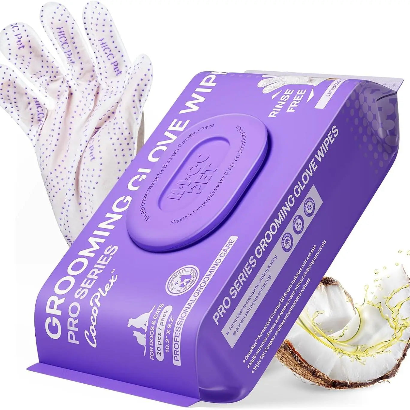 【Summer Sale】Hicc PET Disposable Dog Grooming Wipes (20Pcs) - Natural, Hypoallergenic, No-Rinse Mess-Free Grooming Wipes with Fermented Oils for Hair Removal, Sticky Hair Control, Deodorizing, Skin Moisture, Paw Care, Outdoor Use