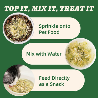 Wellix Dog&Cat Food Topper - Cat Grass Treats for Haiball Treament - Chicken Flavor Freeze Dried Cat Treats - Low Calorie Training Treats for Dogs&Cat 7.5Oz,Back to School