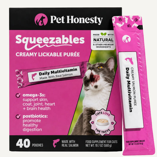 Pet Honesty Squeezables Lickable Multivitamin Supplements for Cats, 40 Pouches