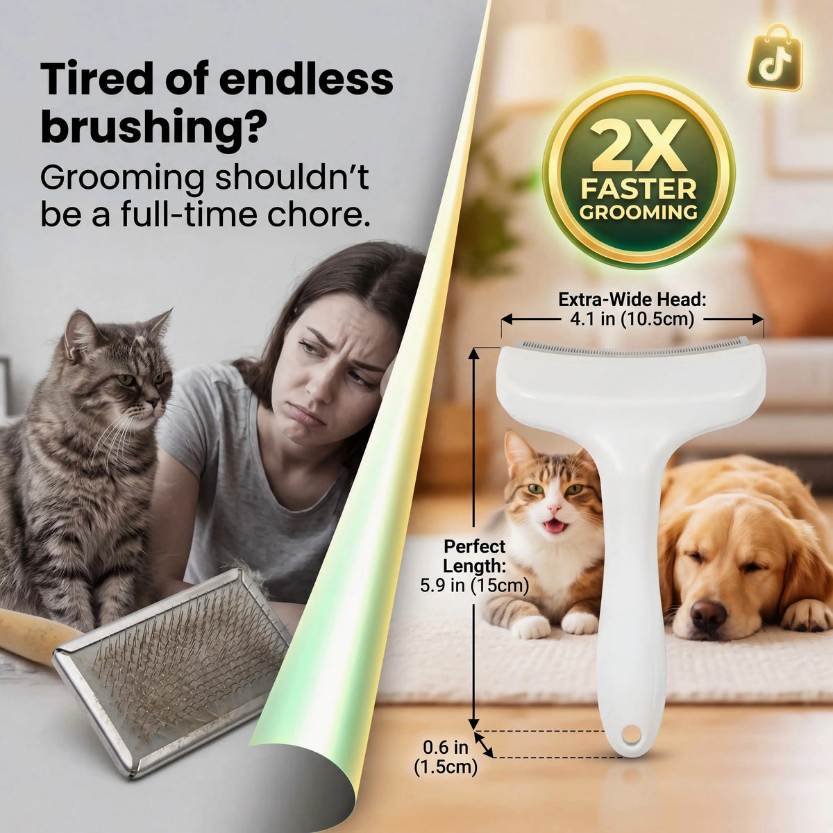 Premium Pet Deshedding Brush and Undercoat Rake for Long-Haired Dogs and Cats, Efficient Dematting and Fur Grooming Tool