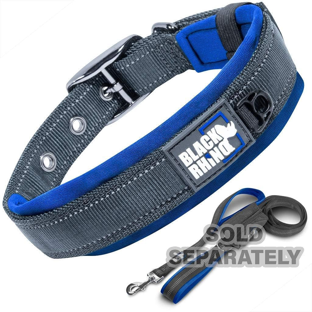 Adjustable Reflective Heavy-Duty Dog Collar for Medium Dogs with Ultra-Soft Neoprene Padding - Weatherproof and Durable - Perfect for Active Dogs - Blue and Gray