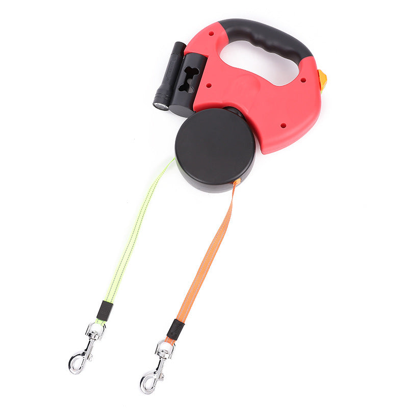 Retractable Dual Pet Leash for Small Dogs with Reflective Features and 360-Degree Swivel, Includes Lights