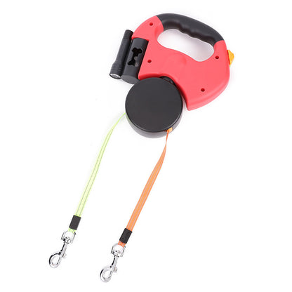 Retractable Dual Pet Leash for Small Dogs with Reflective Features and 360-Degree Swivel, Includes Lights