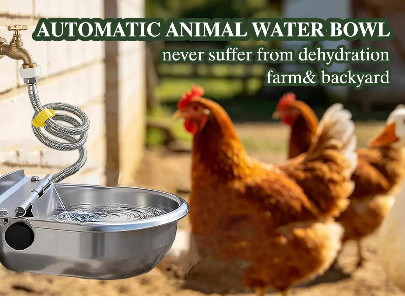 Stainless Steel Automatic Dog Waterer with Float Valve - Self-Filling No-Spill Pet Water Fountain for Outdoor Dogs and Livestock