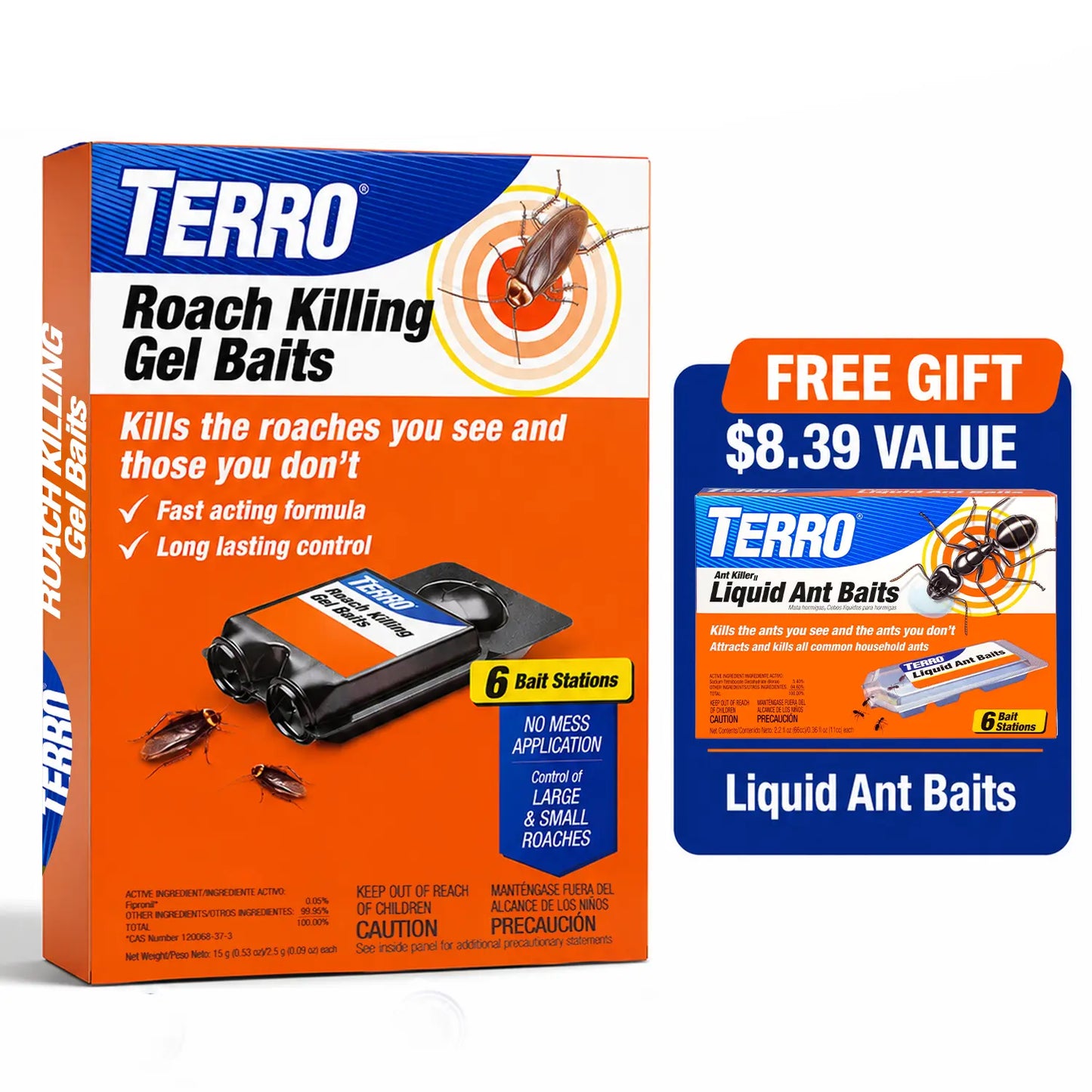TERRO T506 No-Mess Roach Killer Gel Bait Stations, 6 Ready-To-Use Roach Baits, Powerful Cockroach Killer for German, American & Oriental Roaches, Long-Lasting Indoor & Outdoor Roach Control
