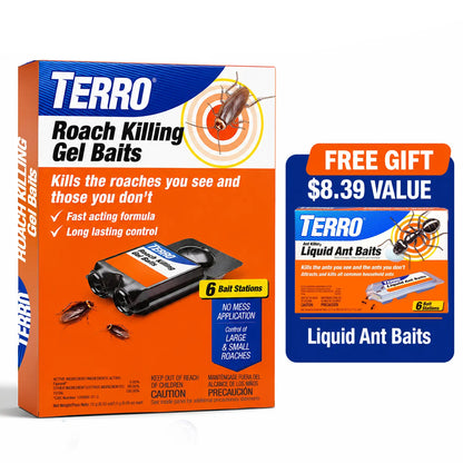 TERRO T506 No-Mess Roach Killer Gel Bait Stations, 6 Ready-To-Use Roach Baits, Powerful Cockroach Killer for German, American & Oriental Roaches, Long-Lasting Indoor & Outdoor Roach Control