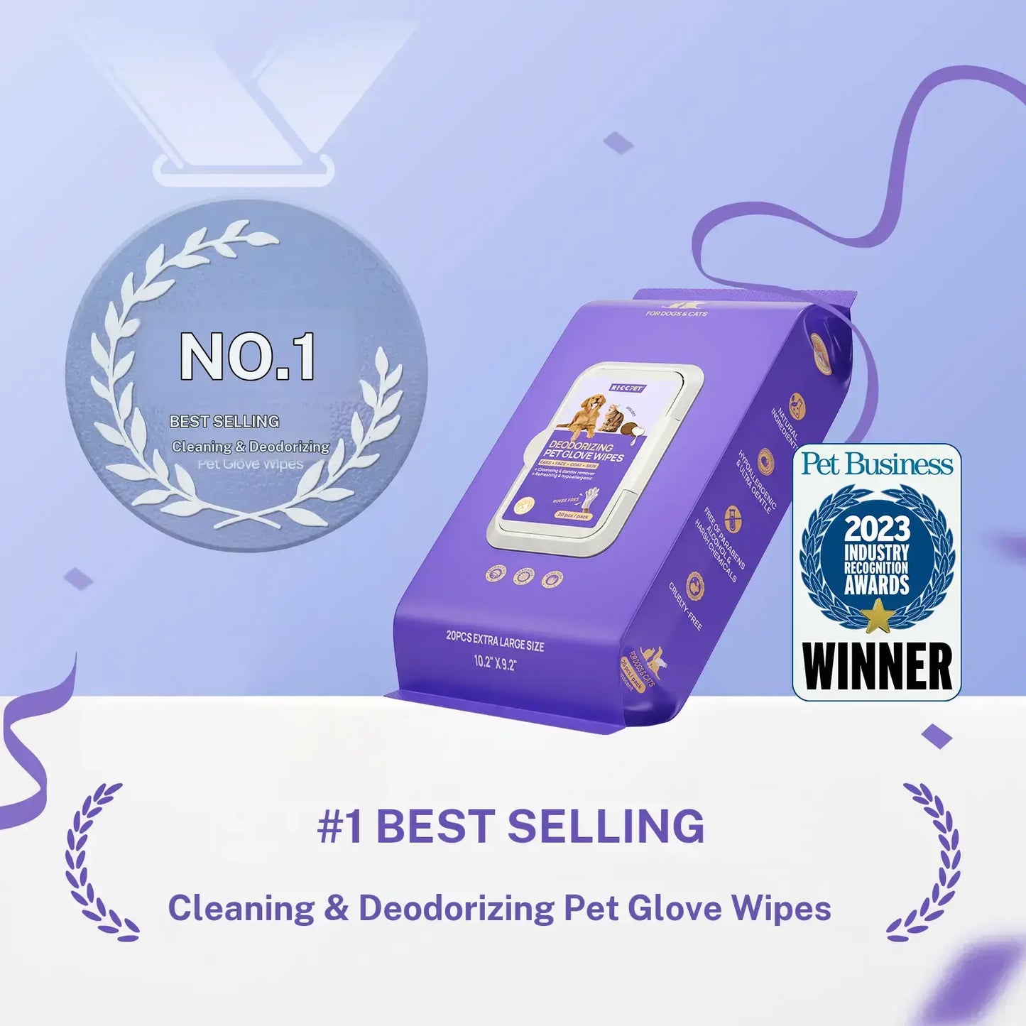 【Summer Sale】Hicc PET Disposable Dog Grooming Wipes (20Pcs) - Natural, Hypoallergenic, No-Rinse Mess-Free Grooming Wipes with Fermented Oils for Hair Removal, Sticky Hair Control, Deodorizing, Skin Moisture, Paw Care, Outdoor Use