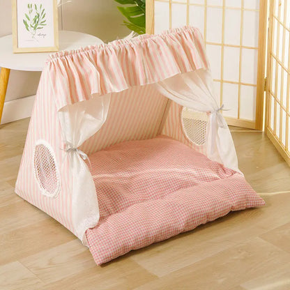 Plush Semi-Enclosed Cat and Dog Tent Bed - Washable Cozy Pet House for All Seasons