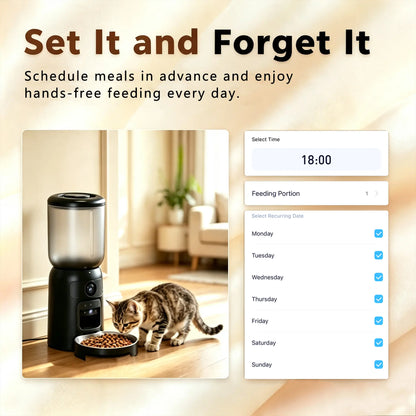Taleboss Smart Automatic Cat Feeder with Integrated Camera, 5L Capacity, Laser Toy, 1080P HD, App Control, Night Vision, Dual Band Wifi, and Two-Way Audio
