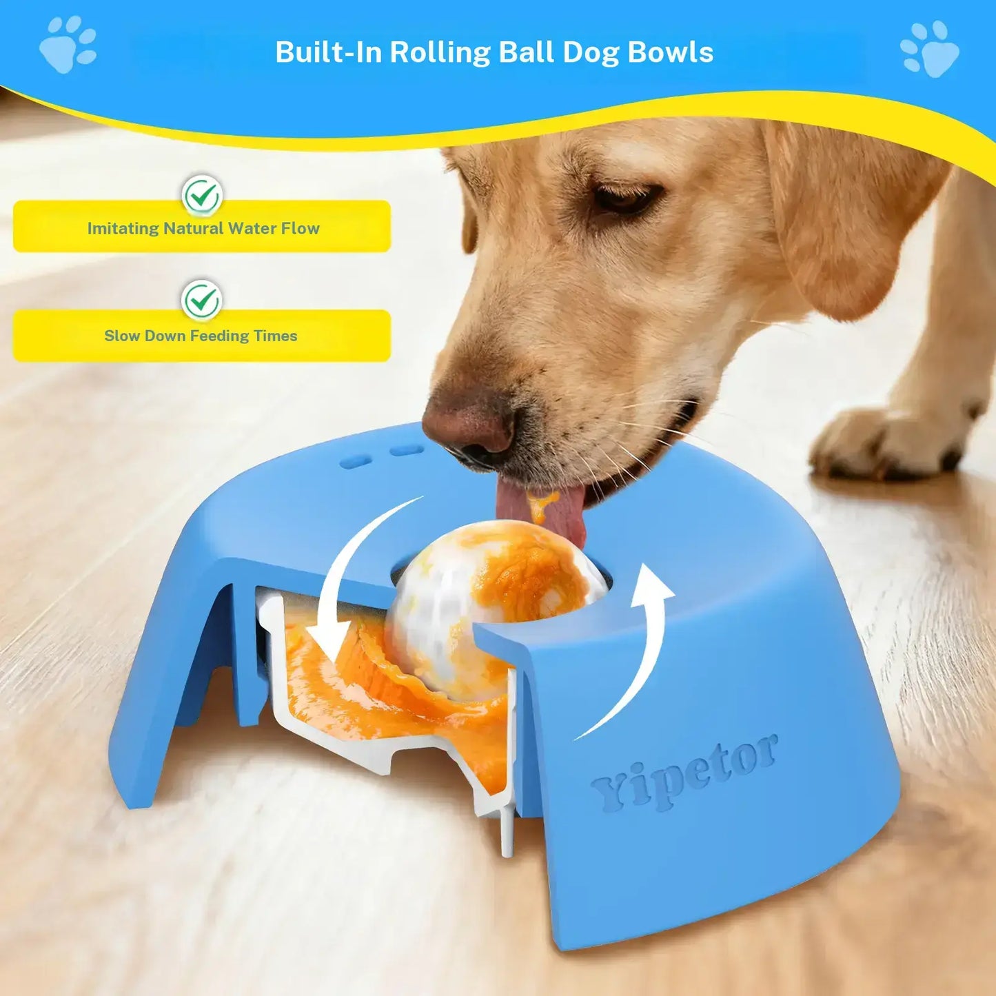 Yipetor Slow Feeder Dog Bowls for Liquid Treat, Free Gift, Buy 2 Get 1 [Built in Rolling Ball] No Spill Bone Broth Dog Licking Bowl, Multi Purpose Puppy Yogurt Feeder Bowl for All Breeds Dietary Supplement/Post Op Nutrition Feeding,Back to School