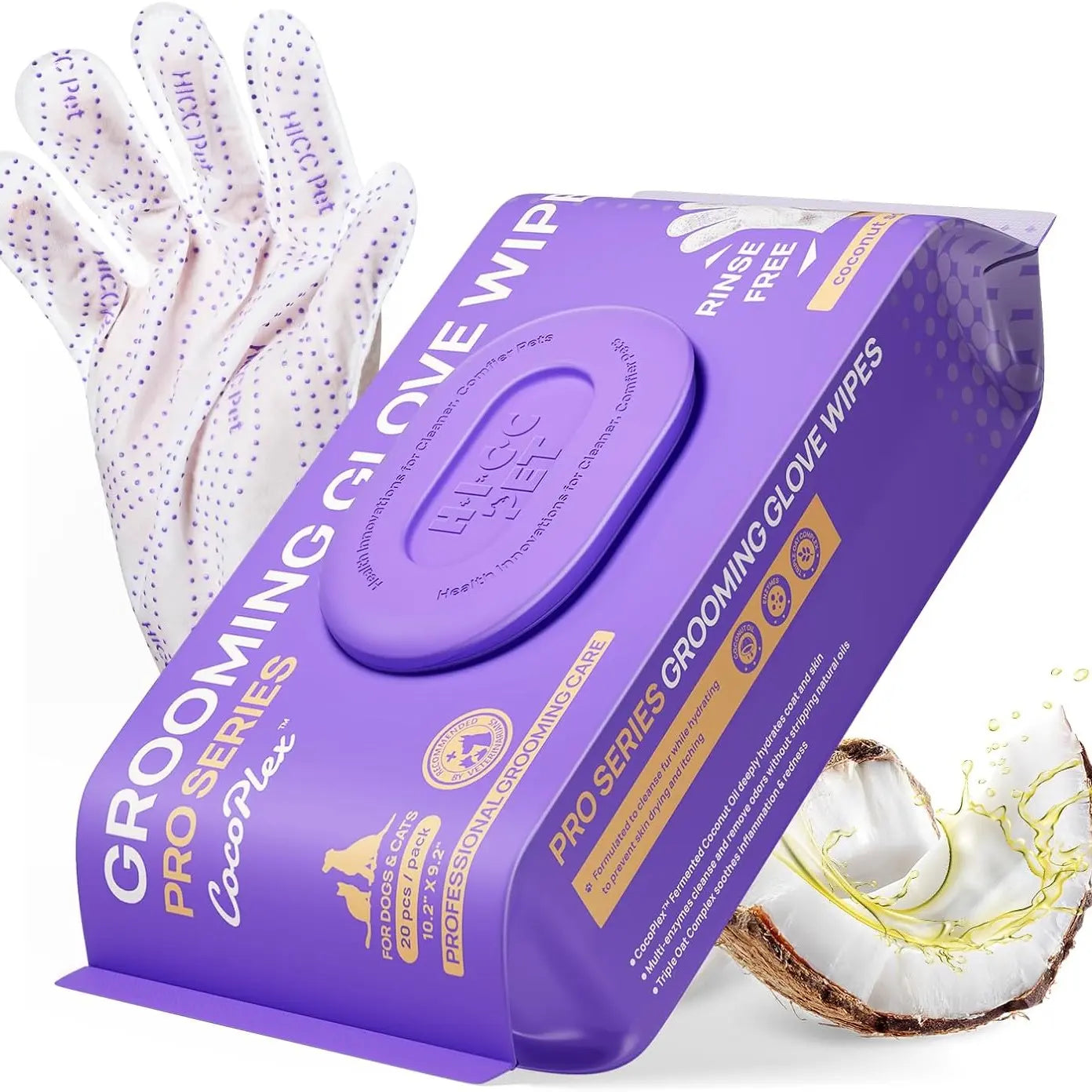 【Summer Sale】Hicc PET Disposable Dog Grooming Wipes (20Pcs) - Natural, Hypoallergenic, No-Rinse Mess-Free Grooming Wipes with Fermented Oils for Hair Removal, Sticky Hair Control, Deodorizing, Skin Moisture, Paw Care, Outdoor Use