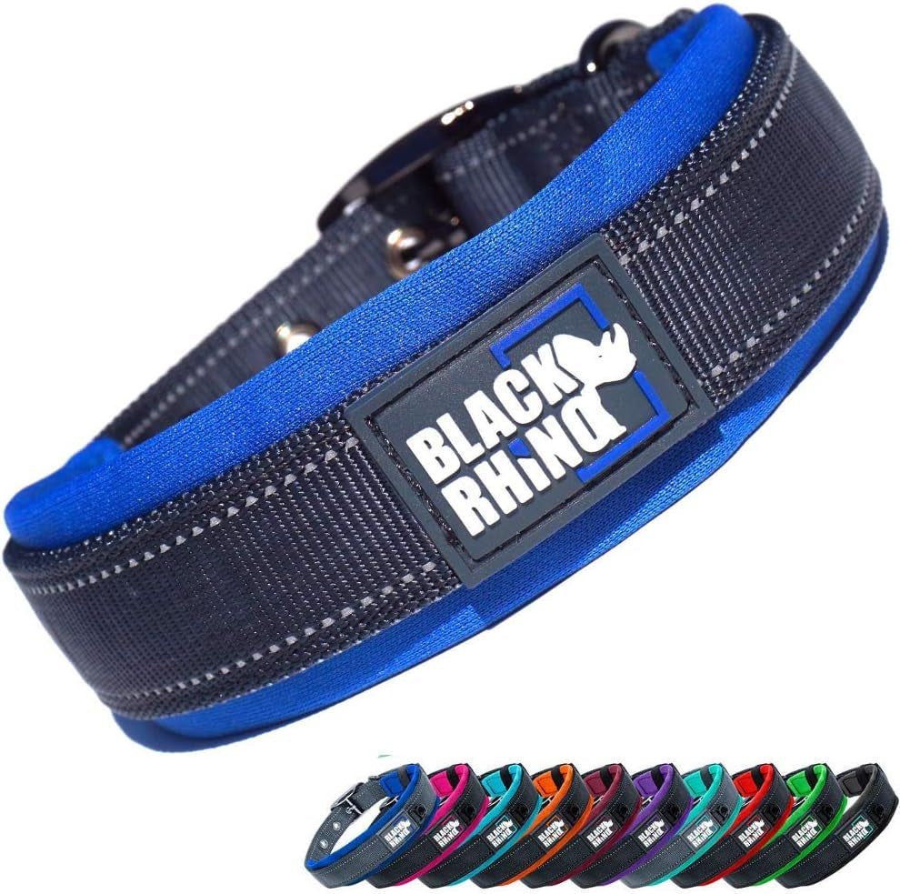 Adjustable Reflective Heavy-Duty Dog Collar for Medium Dogs with Ultra-Soft Neoprene Padding - Weatherproof and Durable - Perfect for Active Dogs - Blue and Gray