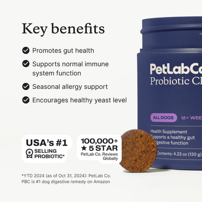 Petlab Co. Probiotics for Dogs Soft Chews for Seasonal Allergies, Gut, and Digestive Health. Vet-Reviewed, Premium-Quality Ingredients - Supplements