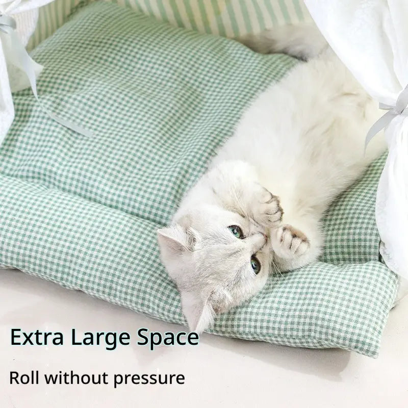 Plush Semi-Enclosed Cat and Dog Tent Bed - Washable Cozy Pet House for All Seasons