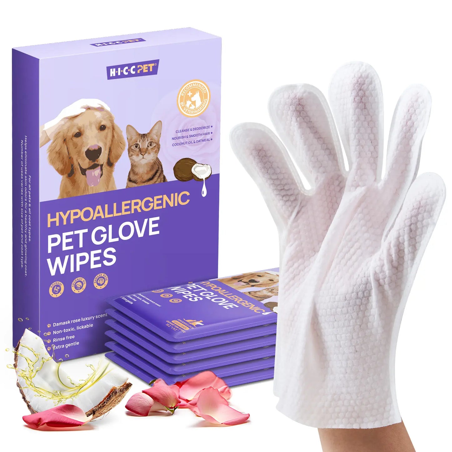 【Summer Sale】Hicc PET Disposable Dog Grooming Wipes (20Pcs) - Natural, Hypoallergenic, No-Rinse Mess-Free Grooming Wipes with Fermented Oils for Hair Removal, Sticky Hair Control, Deodorizing, Skin Moisture, Paw Care, Outdoor Use