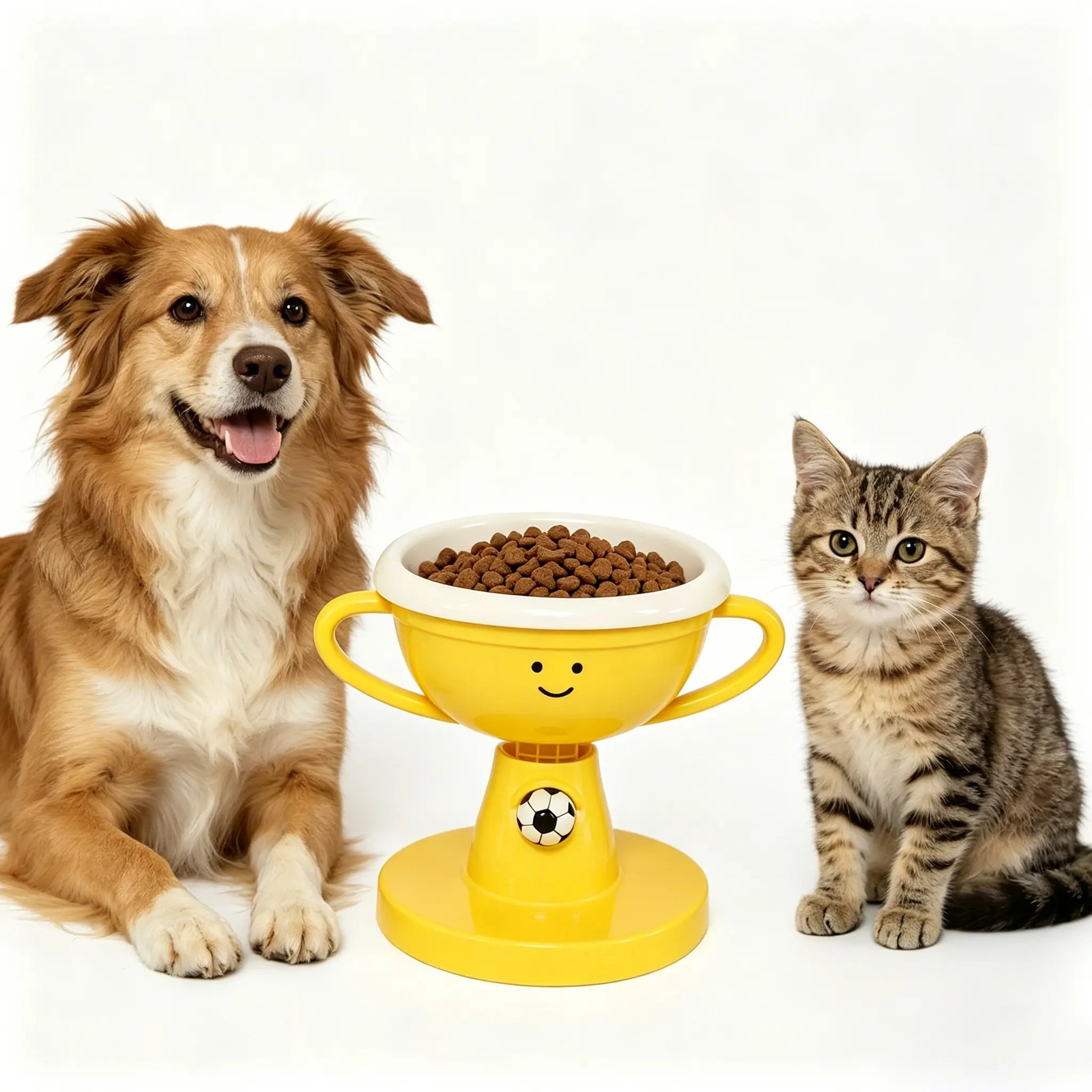 UFORU Adjustable Tilted Ceramic Pet Food Bowl - Trophy Shaped, Neck-Friendly, Anti-Slip Design for Cats and Small to Medium Dogs