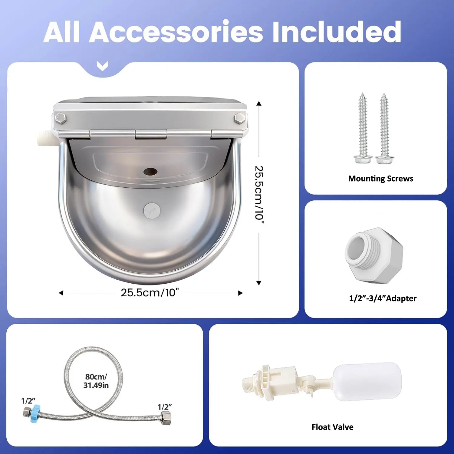 Stainless Steel Automatic Dog Waterer with Float Valve - Self-Filling No-Spill Pet Water Fountain for Outdoor Dogs and Livestock