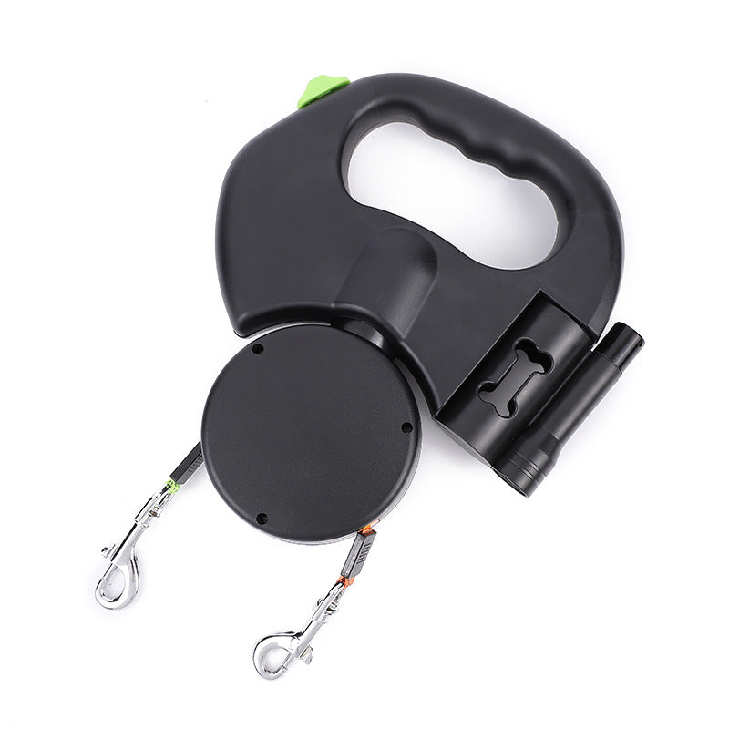 Retractable Dual Pet Leash for Small Dogs with Reflective Features and 360-Degree Swivel, Includes Lights