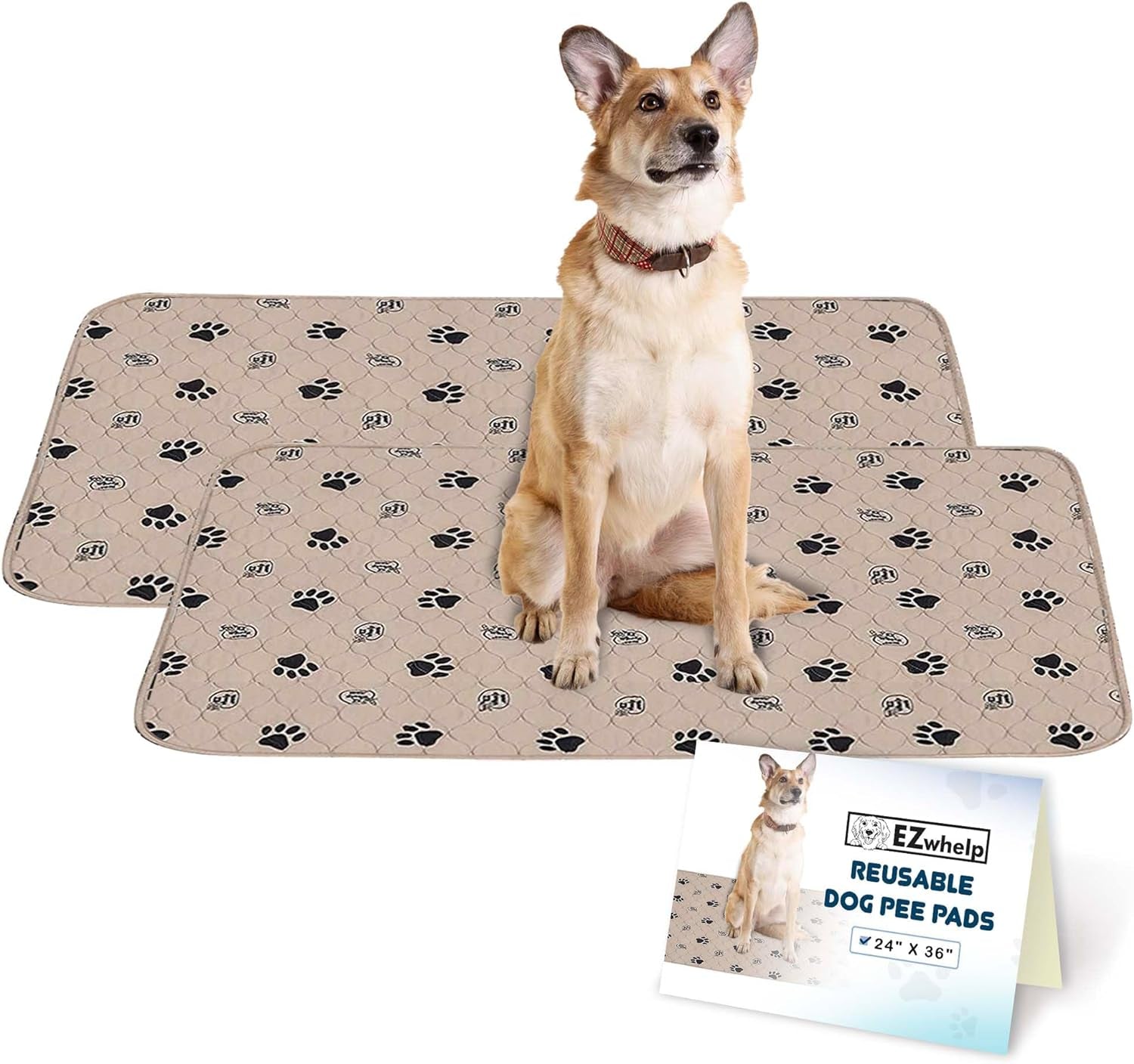 Reusable Washable Dog Pee Pads - Waterproof 24"x36" Mat, 2-Pack for Potty Training and Whelping with Rounded Corners