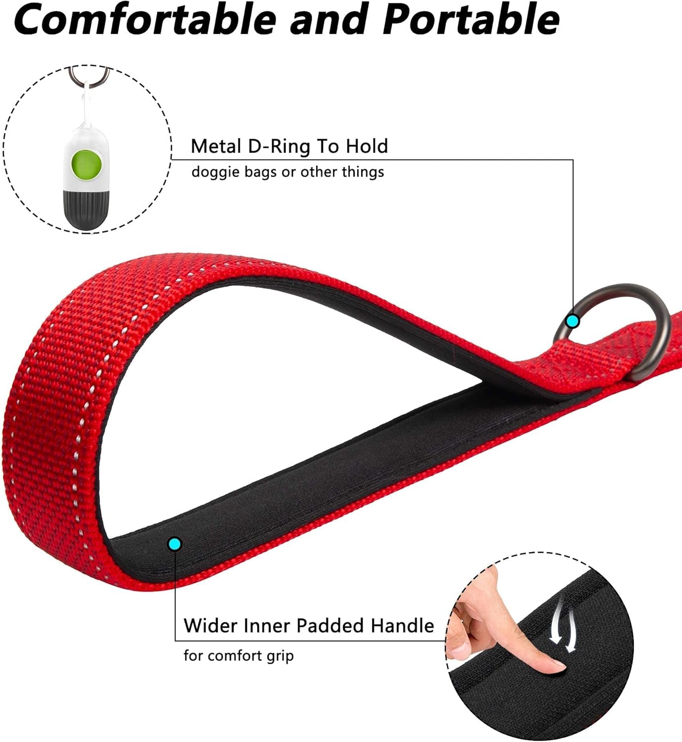 4FT Heavy Duty Dog Leash with Soft Padded Double Handle | Traffic Handle Extra Control,Auto Lock Hook,Reflective Nylon Walking Lead for Large,Medium,Small Breed Dogs