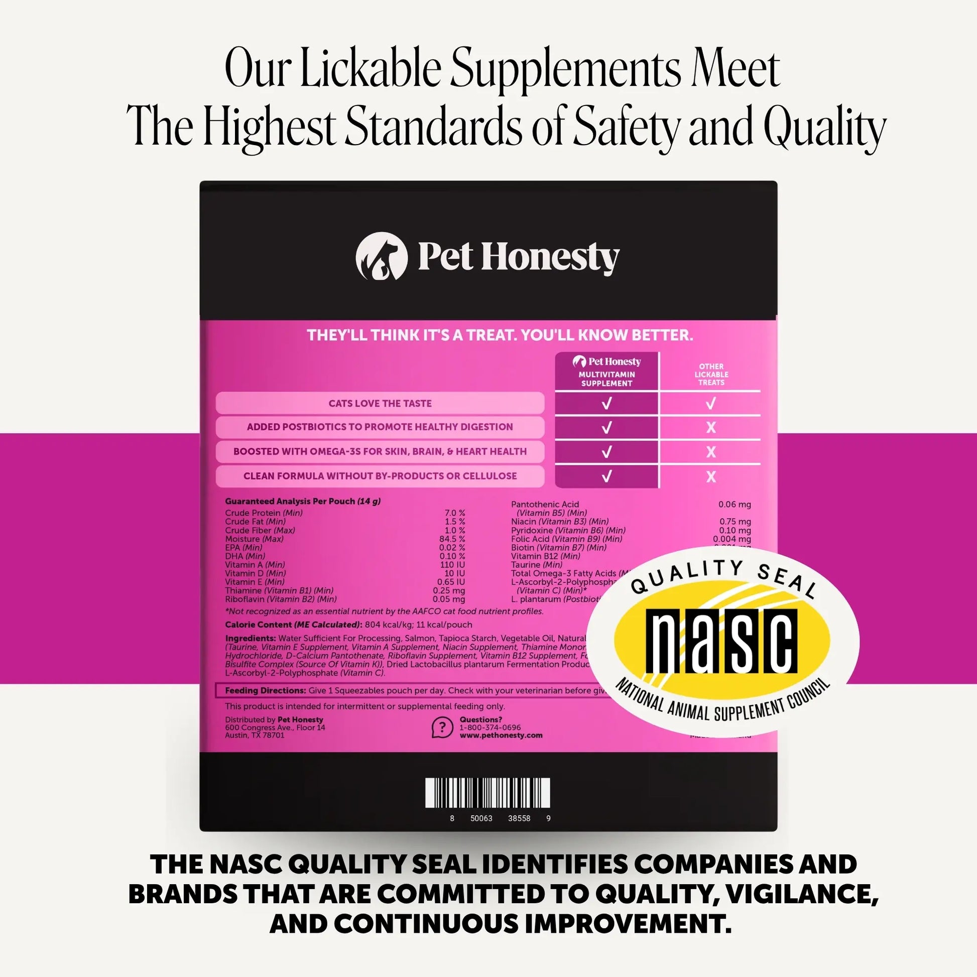Pet Honesty Squeezables Lickable Multivitamin Supplements for Cats, 40 Pouches