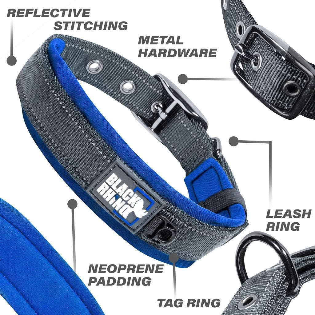 Adjustable Reflective Heavy-Duty Dog Collar for Medium Dogs with Ultra-Soft Neoprene Padding - Weatherproof and Durable - Perfect for Active Dogs - Blue and Gray