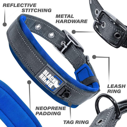 Adjustable Reflective Heavy-Duty Dog Collar for Medium Dogs with Ultra-Soft Neoprene Padding - Weatherproof and Durable - Perfect for Active Dogs - Blue and Gray