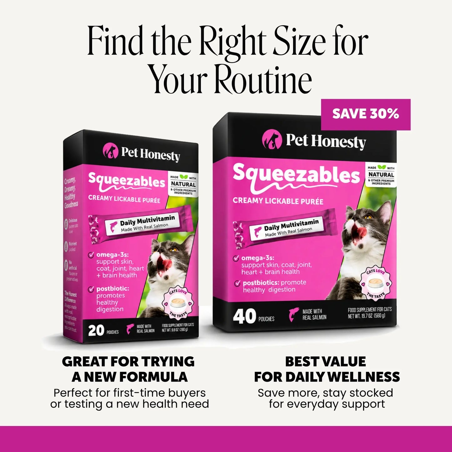 Pet Honesty Squeezables Lickable Multivitamin Supplements for Cats, 40 Pouches