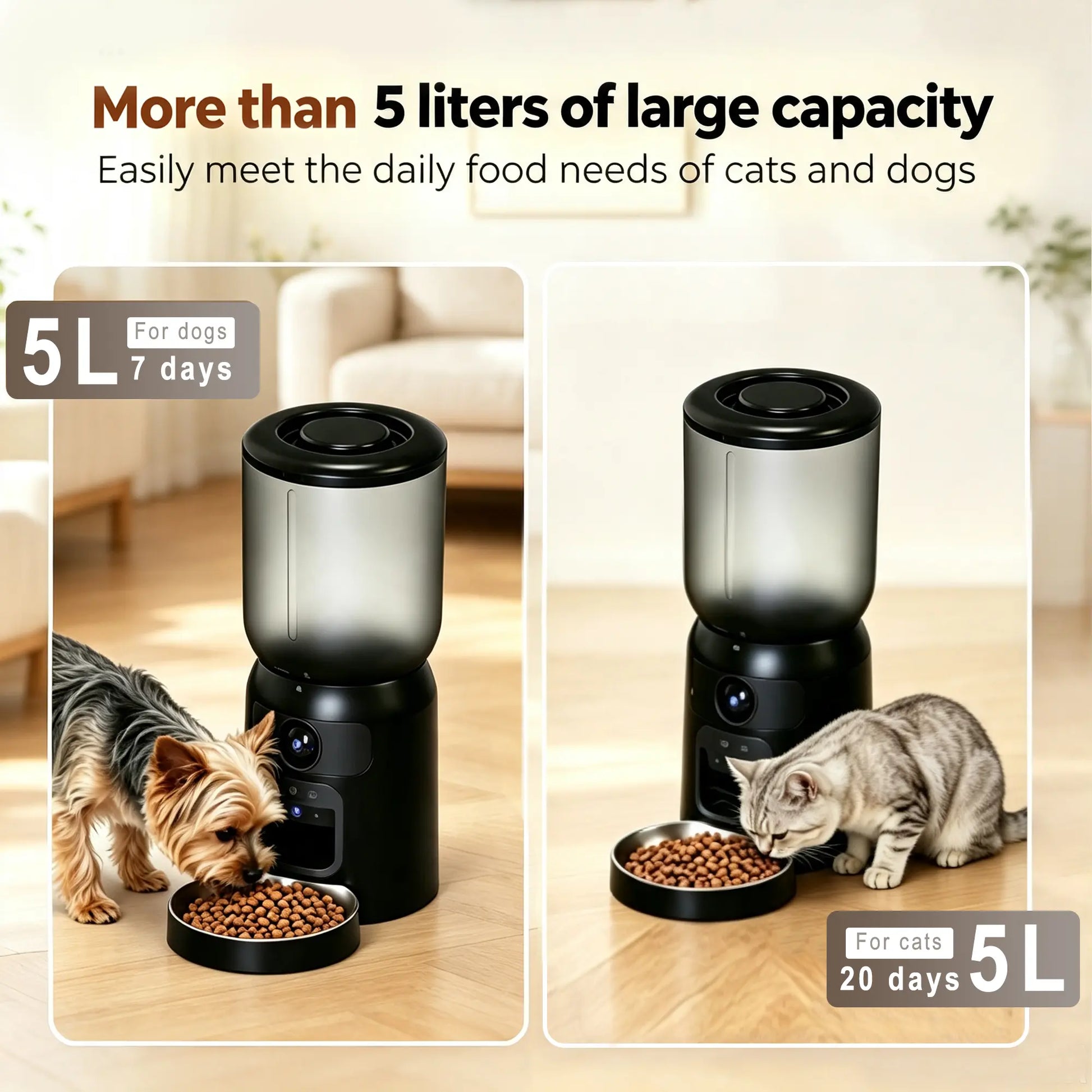 Taleboss Smart Automatic Cat Feeder with Integrated Camera, 5L Capacity, Laser Toy, 1080P HD, App Control, Night Vision, Dual Band Wifi, and Two-Way Audio
