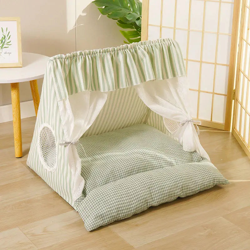 Plush Semi-Enclosed Cat and Dog Tent Bed - Washable Cozy Pet House for All Seasons