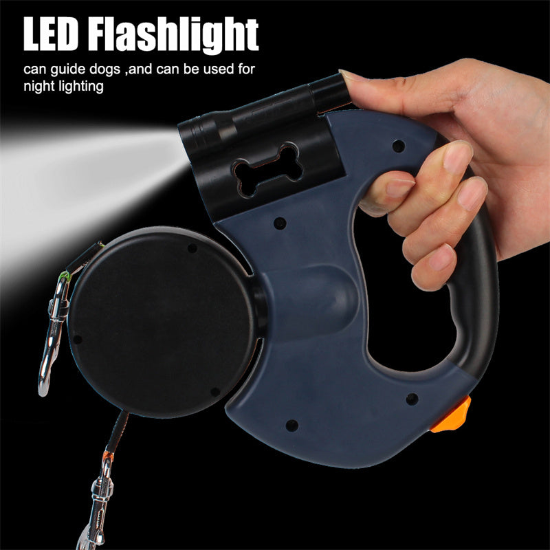 Retractable Dual Pet Leash for Small Dogs with Reflective Features and 360-Degree Swivel, Includes Lights
