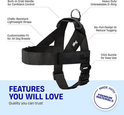 Dog Friendly Co. Harness - Easy to Fit No-Pull Design - Safe Secure and Comfortable - Ideal for All Dogs - Chafe-Resistant Lightweight Straps - Adjustable Straps for Perfect Fit