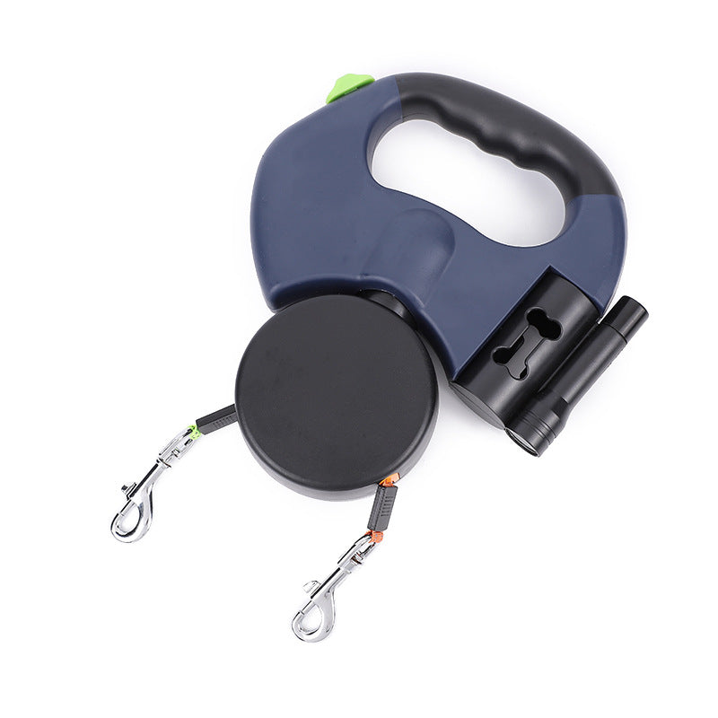 Retractable Dual Pet Leash for Small Dogs with Reflective Features and 360-Degree Swivel, Includes Lights